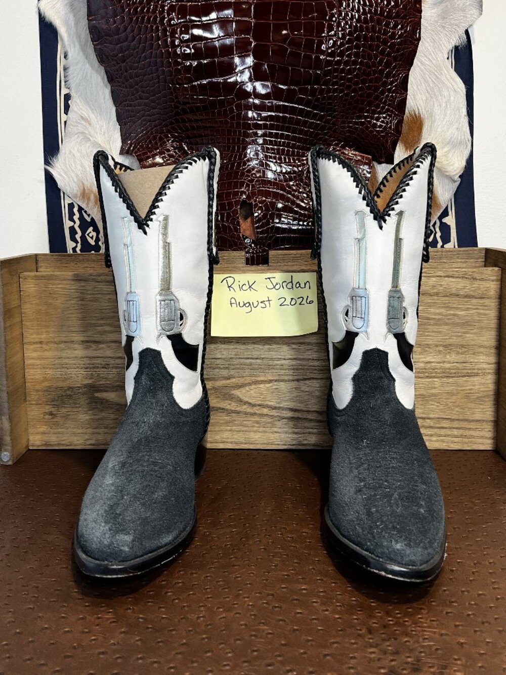 Custom Gunslinger Gray Calfskin Suede Cowboy Boots Fits 11EE/11.5D